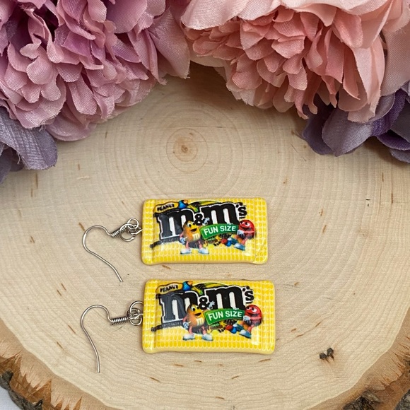 Whimsical Peanut M&M Chocolate Candy Earrings - Picture 5 of 10